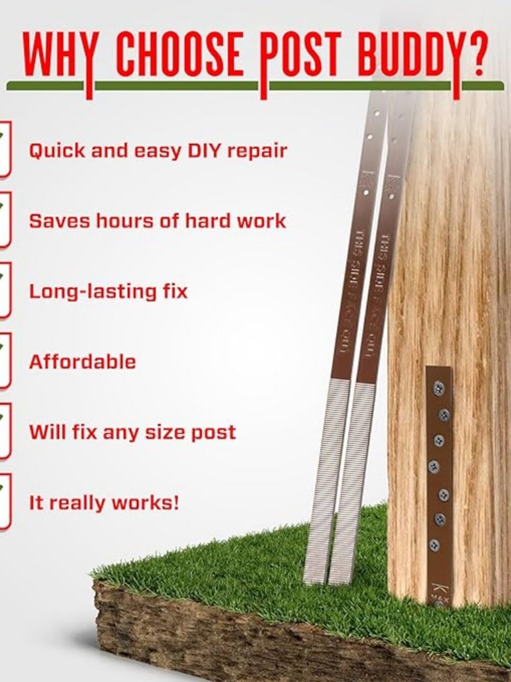 Post Buddy Pack of 4 Easy Fence Post Repair (to fix 2 Broken Wood Posts)